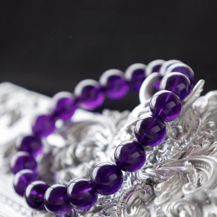 Natural Uruguayan "Blackcurrant" Amethyst Beaded Bracelet | Third Eye Chakra Crystal for Deep Calm & Rich Purple Luxury - Image 2