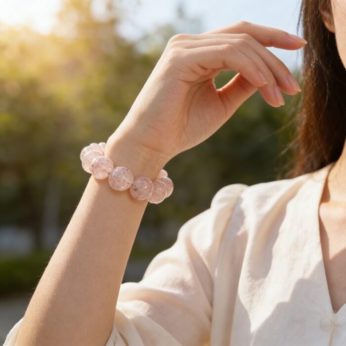 Natural Rose Azeztulite Faceted Beaded Bracelet | Heart Chakra Gem for Love & High-Vibe Energy - Image 3