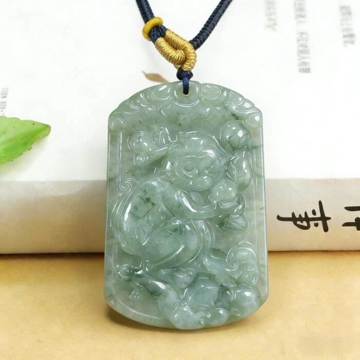 Hand-Carved Icy Green Jade Monkey Pendant | Symbol of Good Fortune & Wisdom | Artisanal Chinese Gemstone Jewelry - Image 3