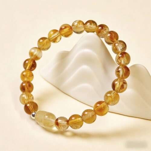 Natural Citrine Azeztulite Tower Quartz with Pixiu Charm | Wealth & Prosperity Crystal Bracelet