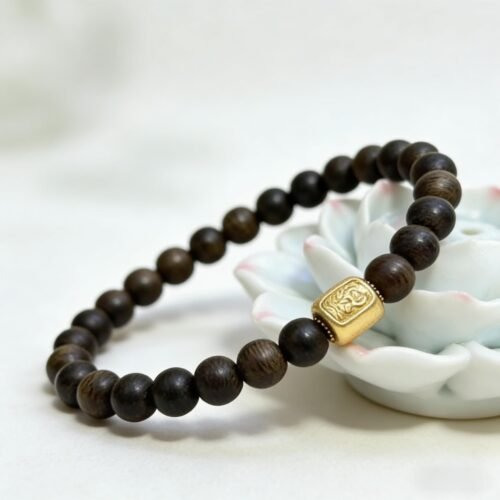 Premium Vietnamese Nha Trang White Qi Nan Agarwood Bracelet with 925 Silver Guardian Charm | Calm, Prosperity & Spiritual Protection Jewelry