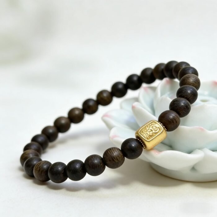 Premium Vietnamese Nha Trang White Qi Nan Agarwood Bracelet with 925 Silver Guardian Charm | Calm, Prosperity & Spiritual Protection Jewelry - Image 1