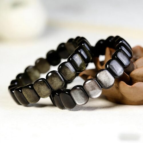 Natural Silver Obsidian & Gold Obsidian "Pai Shou" Bracelet | Protection, Healing & Prosperity Gemstone Jewelry