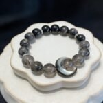 Natural Black Rutilated Quartz & Silver Obsidian Moon Bracelet | Ethnic Style Protection & Spiritual Jewelry - Image 2