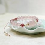French Vintage Freshwater Pearl, Ice Rose Quartz & Strawberry Quartz Braided Bracelet | Love, Grace & Positive Energy Jewelry