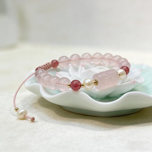 French Vintage Freshwater Pearl, Ice Rose Quartz & Strawberry Quartz Braided Bracelet | Love, Grace & Positive Energy Jewelry
