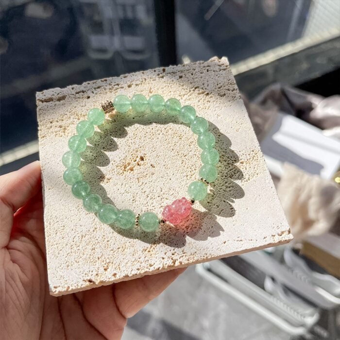 Natural Red & Green Strawberry Quartz with Pixiu Bracelet | Love, Prosperity & Protection Jewelry - Image 7