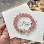 Natural Strawberry Quartz, Golden Rutilated Quartz & Grey Moonstone Bracelet | Love, Prosperity & Intuition Jewelry - Image 6