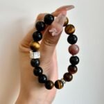 Natural Obsidian, Tiger's Eye & Red Copper Rutilated Quartz Bracelet | Protection, Courage & Prosperity Jewelry - Image 5