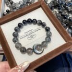 Natural Black Rutilated Quartz & Silver Obsidian Moon Bracelet | Ethnic Style Protection & Spiritual Jewelry - Image 7
