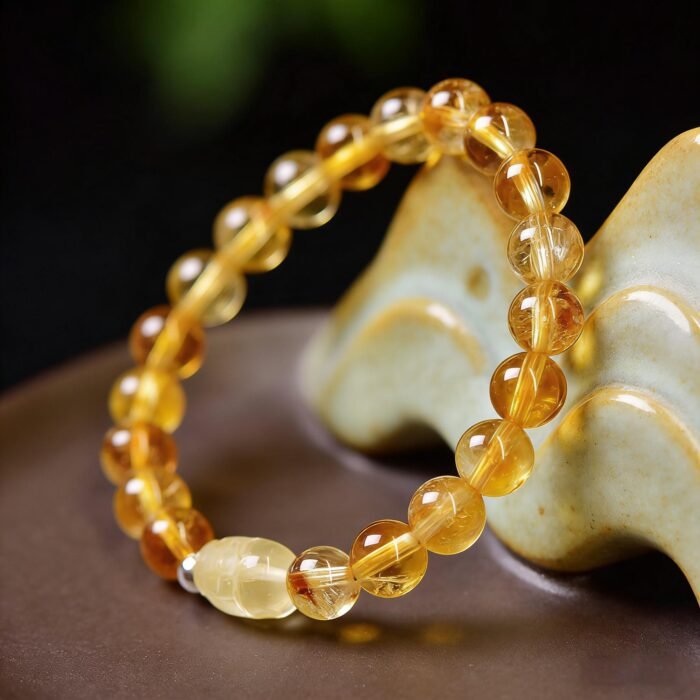 Natural Citrine Azeztulite Tower Quartz with Pixiu Charm | Wealth & Prosperity Crystal Bracelet - Image 2