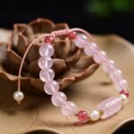 French Vintage Freshwater Pearl, Ice Rose Quartz & Strawberry Quartz Braided Bracelet | Love, Grace & Positive Energy Jewelry - Image 2