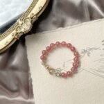 Natural Strawberry Quartz, Golden Rutilated Quartz & Grey Moonstone Bracelet | Love, Prosperity & Intuition Jewelry - Image 5