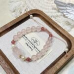 French Vintage Freshwater Pearl, Ice Rose Quartz & Strawberry Quartz Braided Bracelet | Love, Grace & Positive Energy Jewelry - Image 6