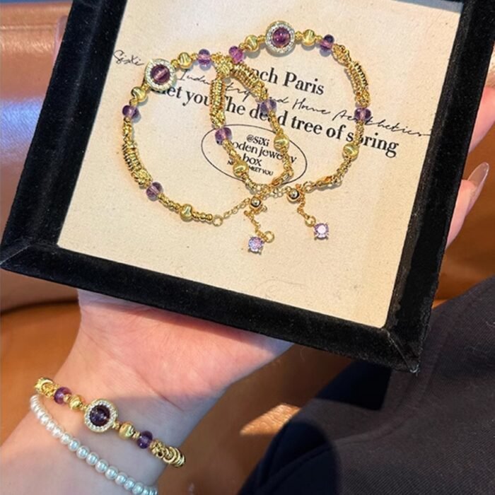 Natural Amethyst & Gold-Filled "Pan Chan" Link Bracelet | Wisdom, Prosperity & Protection Gemstone Jewelry - Image 7