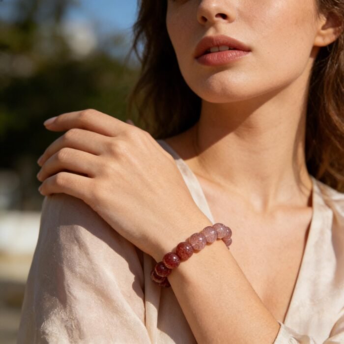 Natural Gradient Strawberry Quartz Bracelet Set (2 Styles) | Pink for Love & Healing, Green for Career & Confidence Jewelry - Image 4