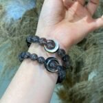 Natural Black Rutilated Quartz & Silver Obsidian Moon Bracelet | Ethnic Style Protection & Spiritual Jewelry - Image 3