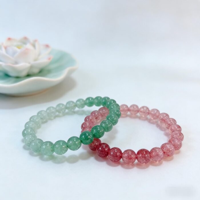 Natural Gradient Strawberry Quartz Bracelet Set (2 Styles) | Pink for Love & Healing, Green for Career & Confidence Jewelry - Image 5