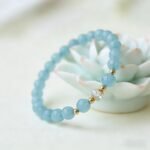 Natural Aquamarine & Austrian Crystal Bracelet | Throat Chakra Healing & Confident Expression Jewelry