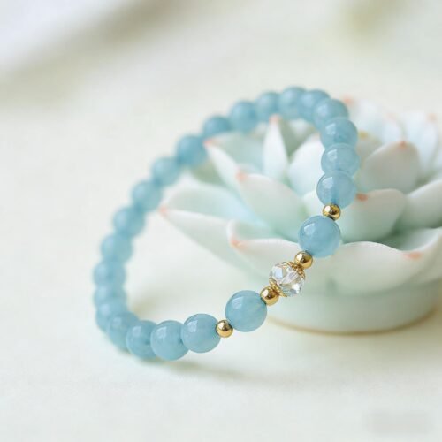 Natural Aquamarine & Austrian Crystal Bracelet | Throat Chakra Healing & Confident Expression Jewelry