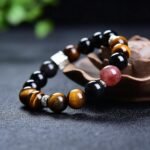 Natural Obsidian, Tiger's Eye & Red Copper Rutilated Quartz Bracelet | Protection, Courage & Prosperity Jewelry - Image 2