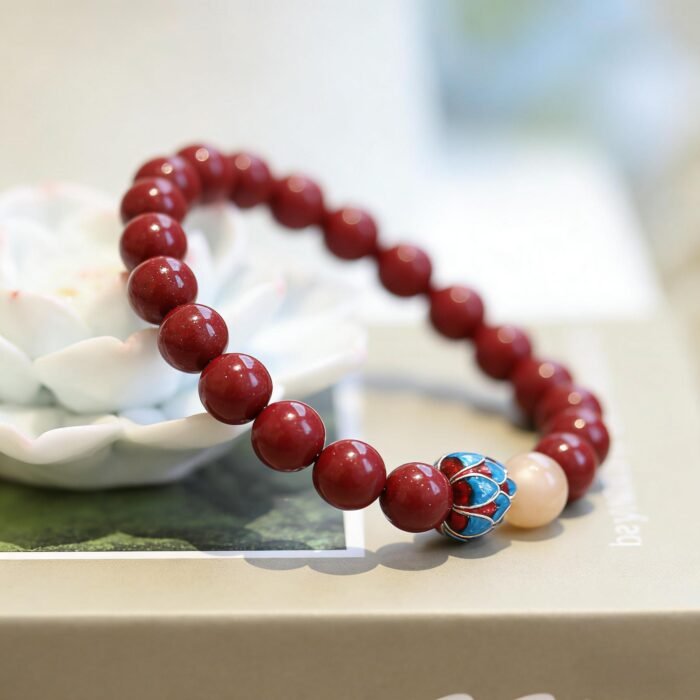 Natural Purple Cinnabar & Orange Sunstone Bracelet | Protection, Prosperity & Emotional Healing Jewelry - Image 1