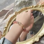 Natural Strawberry Quartz, Golden Rutilated Quartz & Grey Moonstone Bracelet | Love, Prosperity & Intuition Jewelry - Image 3