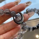 Natural Black Rutilated Quartz & Silver Obsidian Moon Bracelet | Ethnic Style Protection & Spiritual Jewelry - Image 4