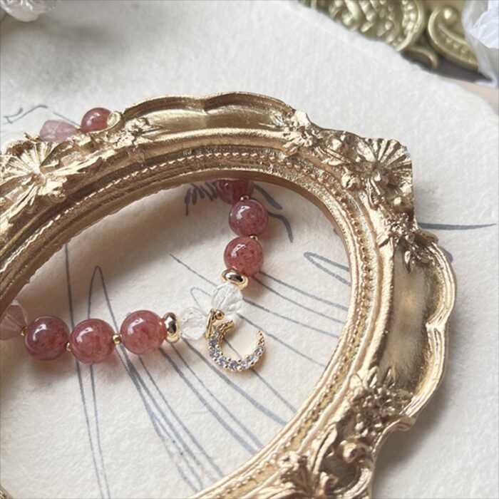 Natural Strawberry Quartz & Clear Quartz with Moon Zircon Bracelet | Love, Charm & Positive Energy Jewelry - Image 6
