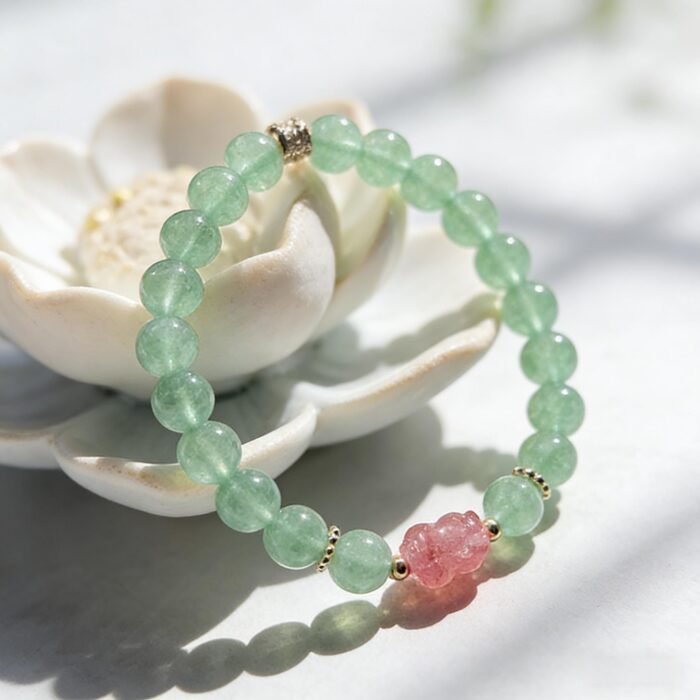 Natural Red & Green Strawberry Quartz with Pixiu Bracelet | Love, Prosperity & Protection Jewelry - Image 5