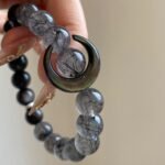 Natural Black Rutilated Quartz & Silver Obsidian Moon Bracelet | Ethnic Style Protection & Spiritual Jewelry - Image 5