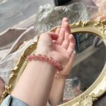 Natural Strawberry Quartz, Golden Rutilated Quartz & Grey Moonstone Bracelet | Love, Prosperity & Intuition Jewelry - Image 4