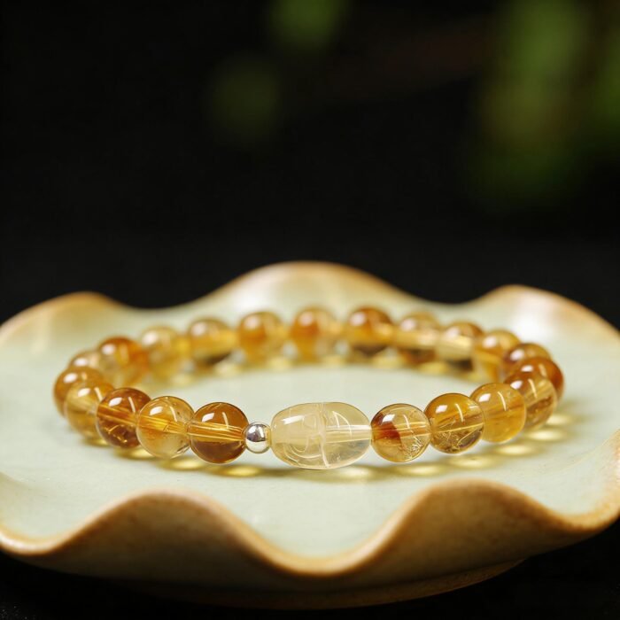 Natural Citrine Azeztulite Tower Quartz with Pixiu Charm | Wealth & Prosperity Crystal Bracelet - Image 5