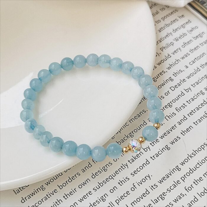 Natural Aquamarine & Austrian Crystal Bracelet | Throat Chakra Healing & Confident Expression Jewelry - Image 5