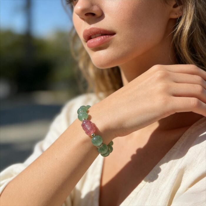Natural Red & Green Strawberry Quartz with Pixiu Bracelet | Love, Prosperity & Protection Jewelry - Image 3