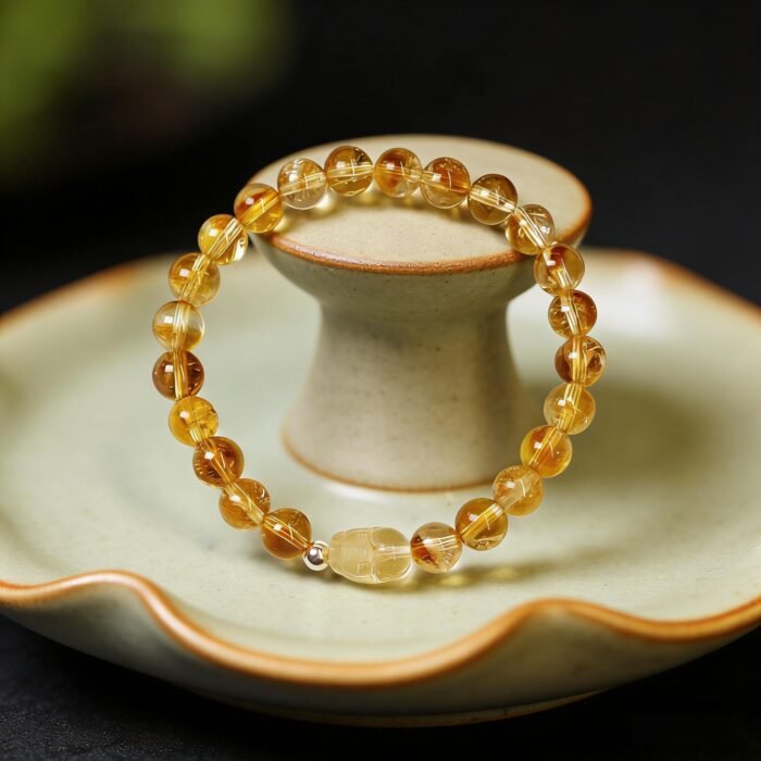 Natural Citrine Azeztulite Tower Quartz with Pixiu Charm | Wealth & Prosperity Crystal Bracelet - Image 6