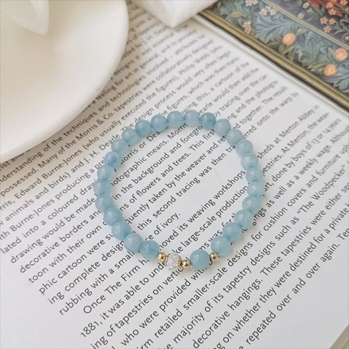 Natural Aquamarine & Austrian Crystal Bracelet | Throat Chakra Healing & Confident Expression Jewelry - Image 6