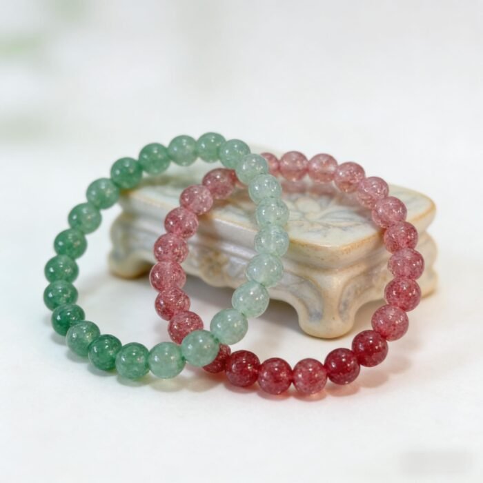 8 Natural Gradient Strawberry Quartz Bracelet Set (2 Styles) | Pink for Love & Healing, Green for Career & Confidence Jewelry - Image 1