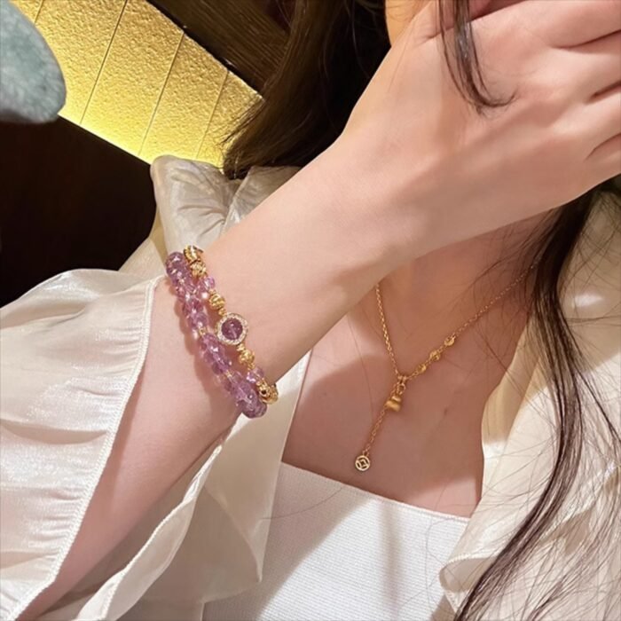 Natural Amethyst & Gold-Filled "Pan Chan" Link Bracelet | Wisdom, Prosperity & Protection Gemstone Jewelry - Image 3