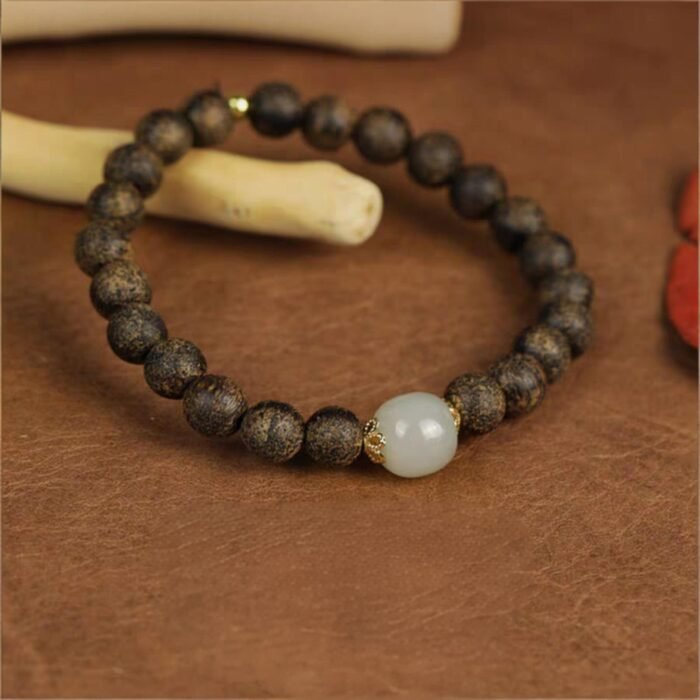 Premium Vietnamese Nha Trang White Qi Nan Agarwood Bracelet with 925 Silver Guardian Charm | Calm, Prosperity & Spiritual Protection Jewelry - Image 7