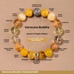 Fengshui Energy Natural Crystal Bracelet | Vairocana Buddha Universal Gold Crystal Bracelet, Handcrafted Oriental Folklore Jewelry for Goat & Monkey Zodiac