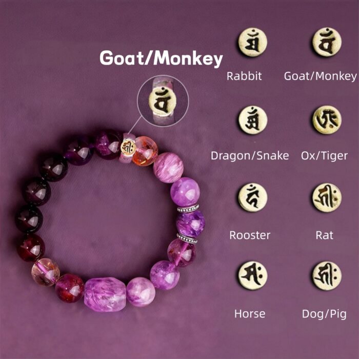 Minimalist Natural Crystal Zodiac Monkey Bracelet | Modern Oriental Style Jewelry - Image 1