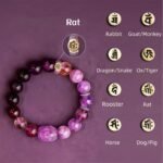 Genuine Super Seven & Amethyst Chinese Zodiac Rat Bracelet | Handcrafted Oriental Folklore Jewelry