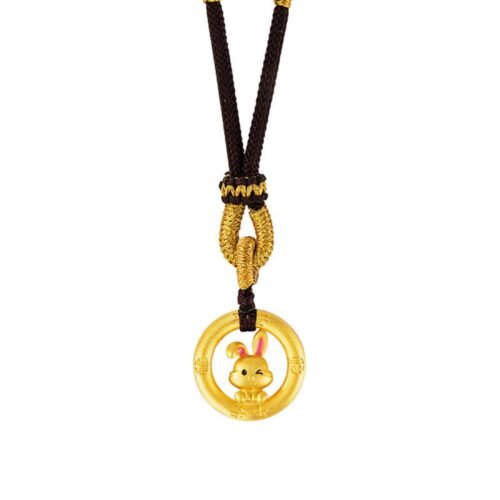 Elegant Chinese Zodiac Rabbit Pendant - Crafted Cord Necklace with Stripe Security Authentication