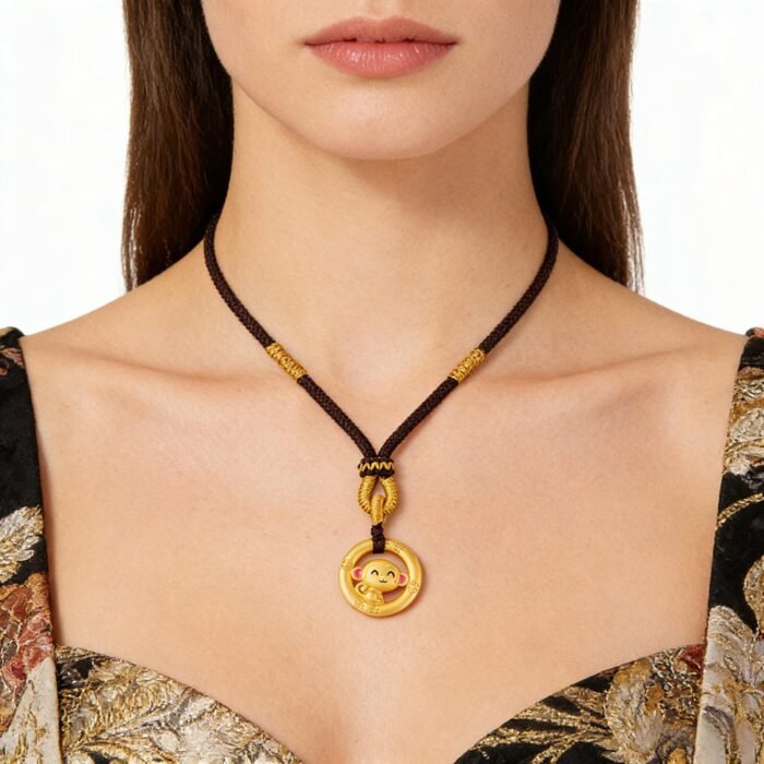 Whimsical Chinese Zodiac Monkey Pendant - Premium Braided Cord Necklace with Stripe Fraud Verification - Image 2