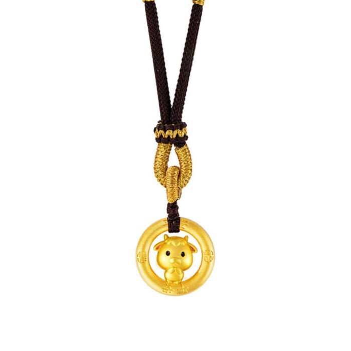Serene Chinese Zodiac Goat Pendant - Handcrafted Cord Necklace with Stripe Safety Authentication - Image 1