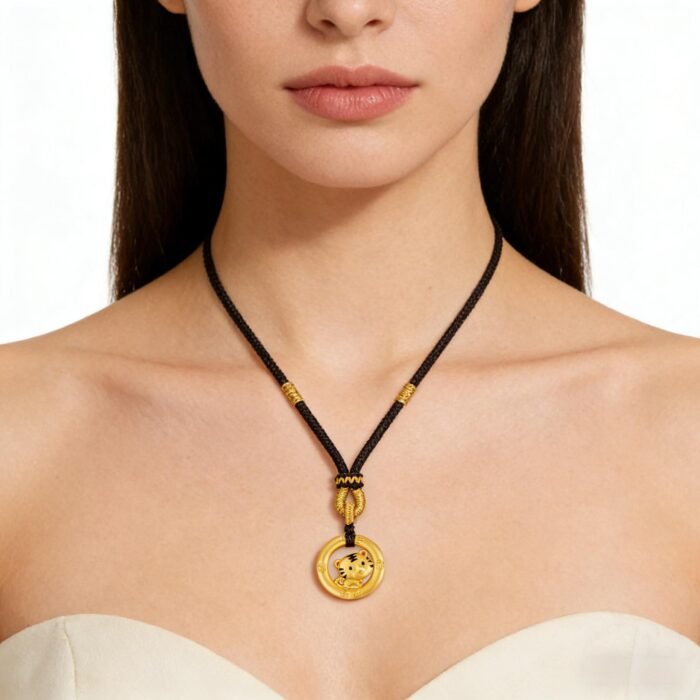 Regal Chinese Zodiac Tiger Pendant - Luxury Braided Cord Necklace with Stripe Fraud Protection - Image 2