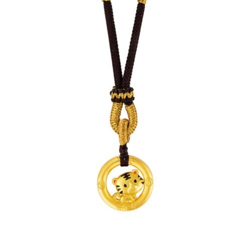 Regal Chinese Zodiac Tiger Pendant - Luxury Braided Cord Necklace with Stripe Fraud Protection