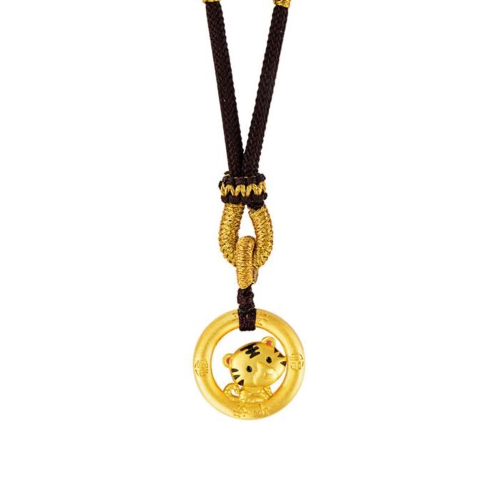 Regal Chinese Zodiac Tiger Pendant - Luxury Braided Cord Necklace with Stripe Fraud Protection - Image 1