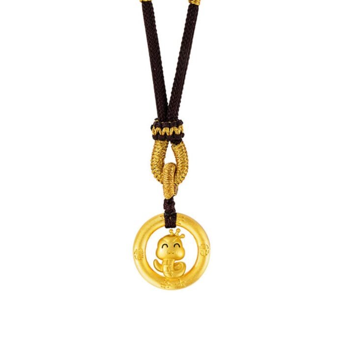 Sophisticated Chinese Zodiac Snake Pendant - Artisan Woven Cord Necklace with Stripe Anti-Fraud Certification - Image 1